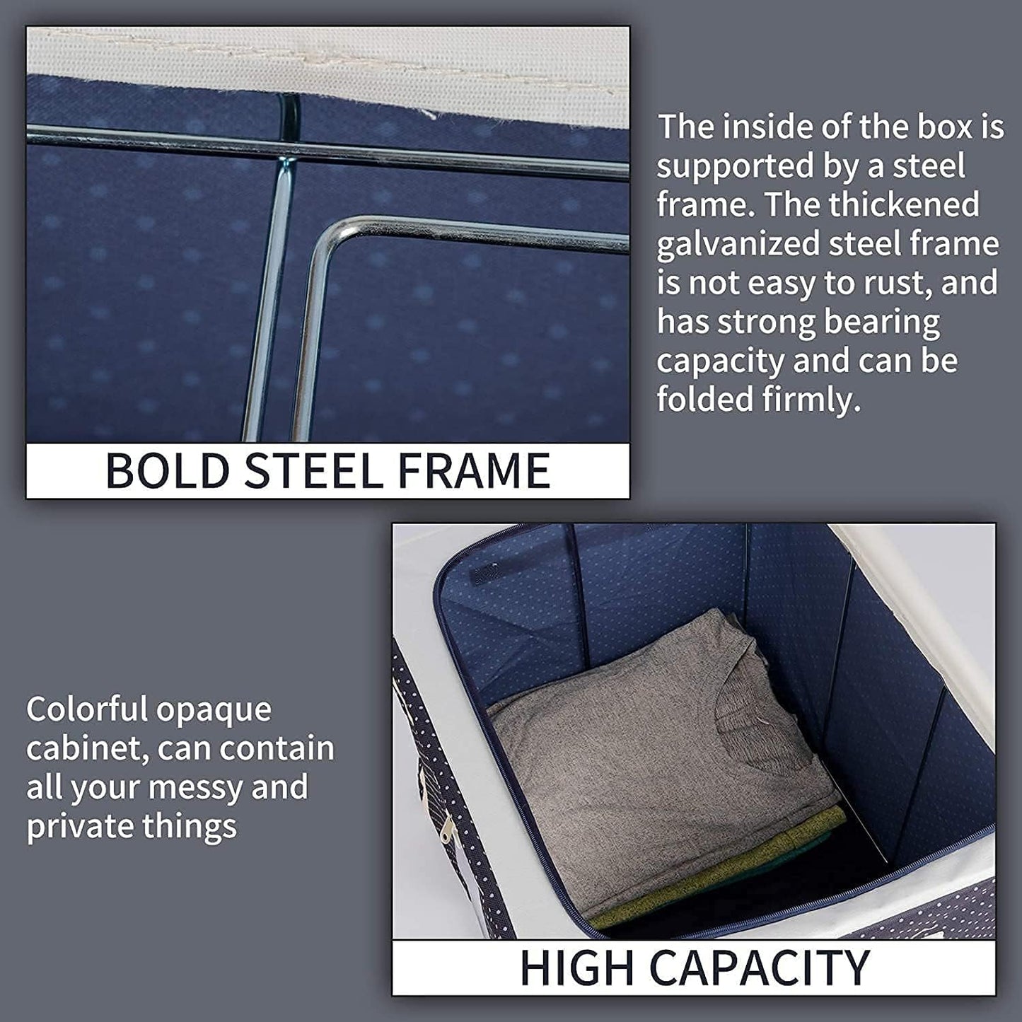 3890 Foldable 66L Cloth Storage Bags Organizer Container | Foldable Metal Frame Basket with Clear Window, Carry Handles & Sturdy Zipper for Closet