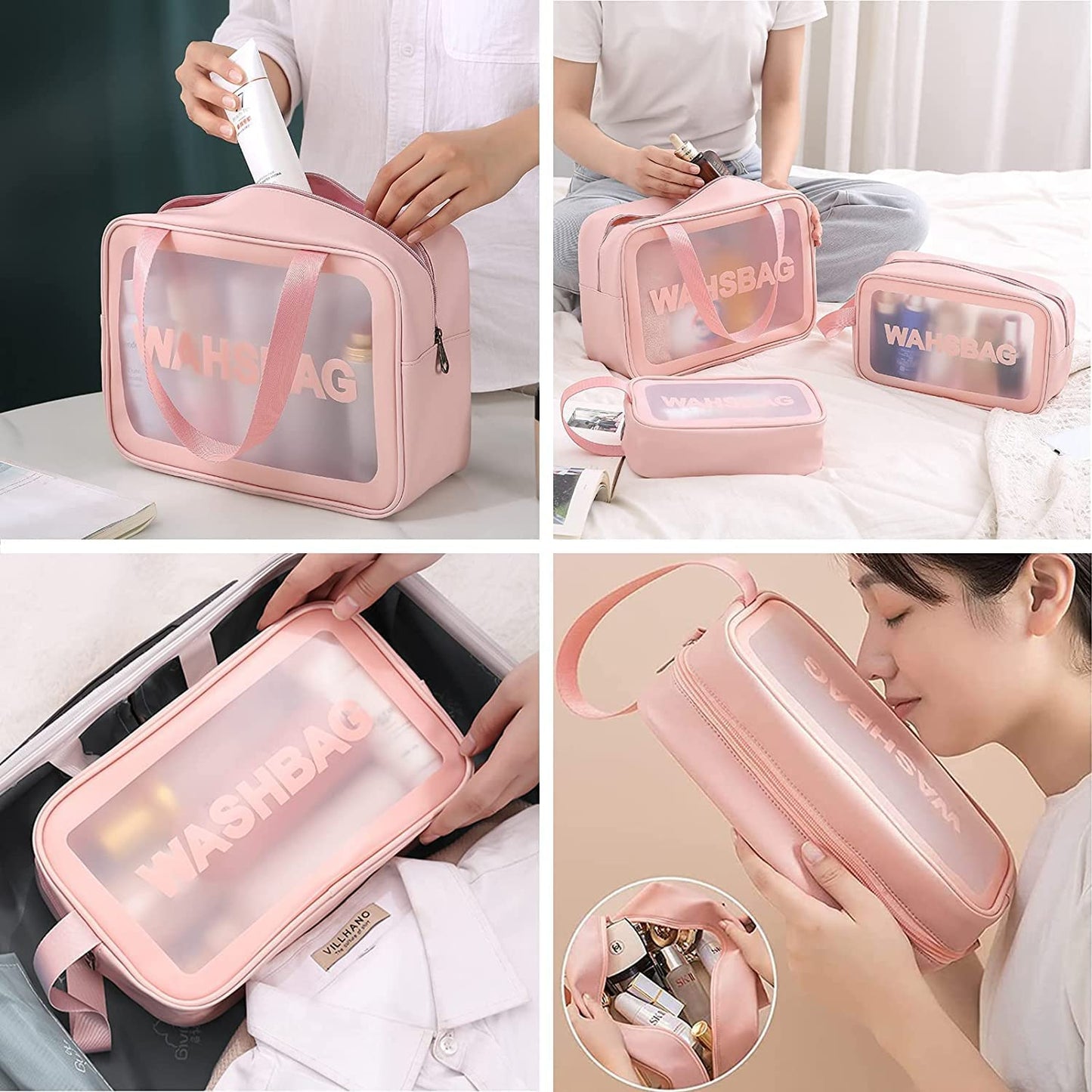 AM6921 Portable Transparent Cosmetic Travel Pouch Set Resistant Makeup Storage Bags