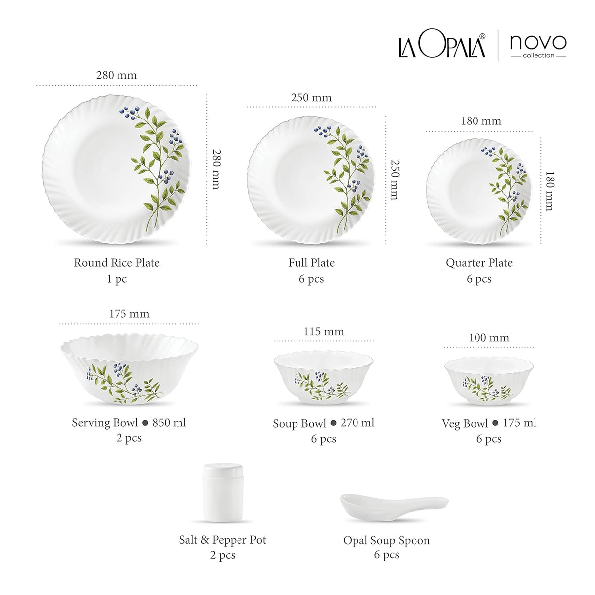 AM3964 La Opala, Novo Collection, Opal Glass Dinner Set 35 pcs