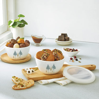 AM0639 CELLO Opalware Mixing Bowl Set with Premium Lid, Green Orchard | Microwave and Dishwasher Safe | Scratch Resistant & Light-Weight | 2 Units