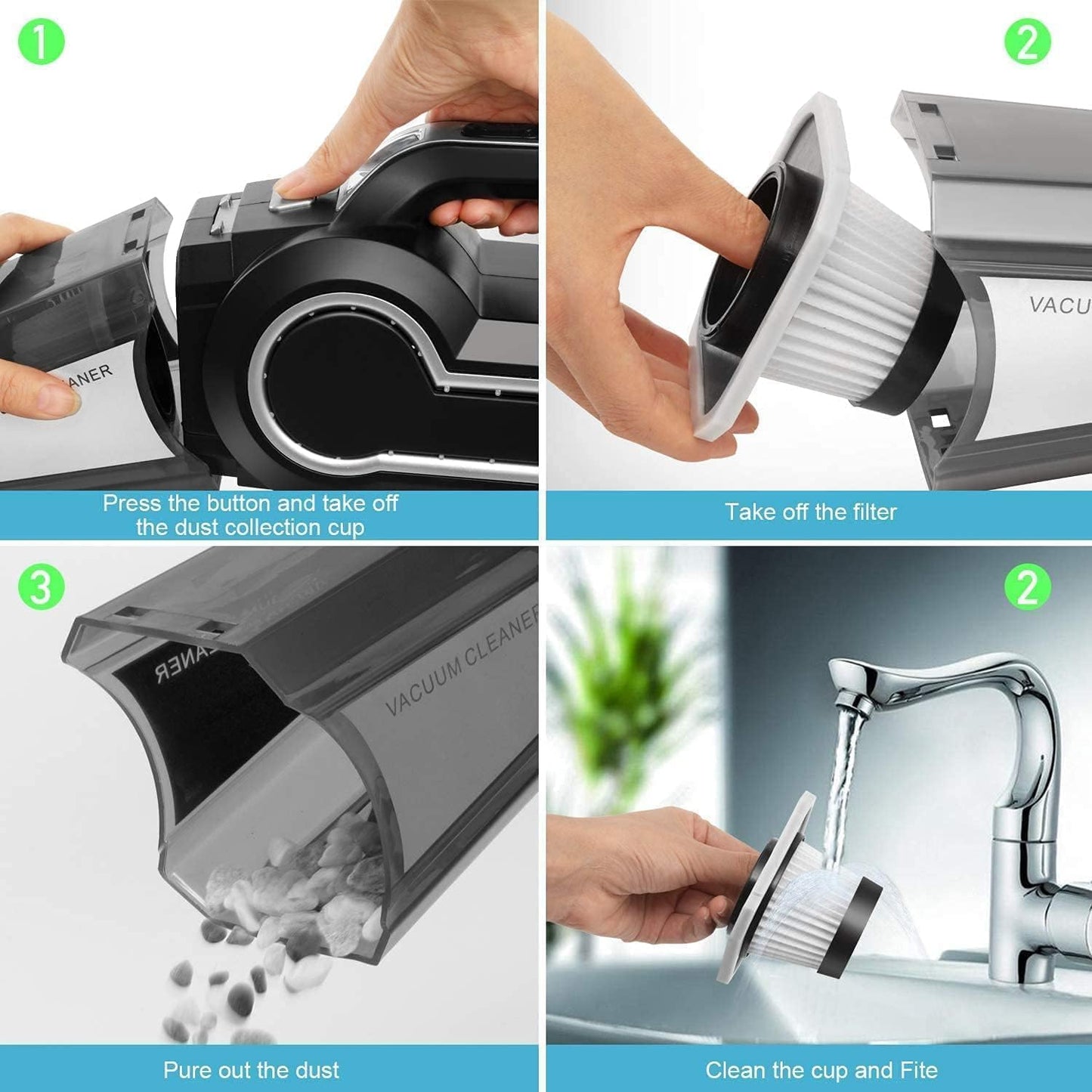 A06703 Car Vacuum Cleaner, 12V DC Portable Handheld Auto Vacuum with LED Light, Multiple Attachments for Car Interior