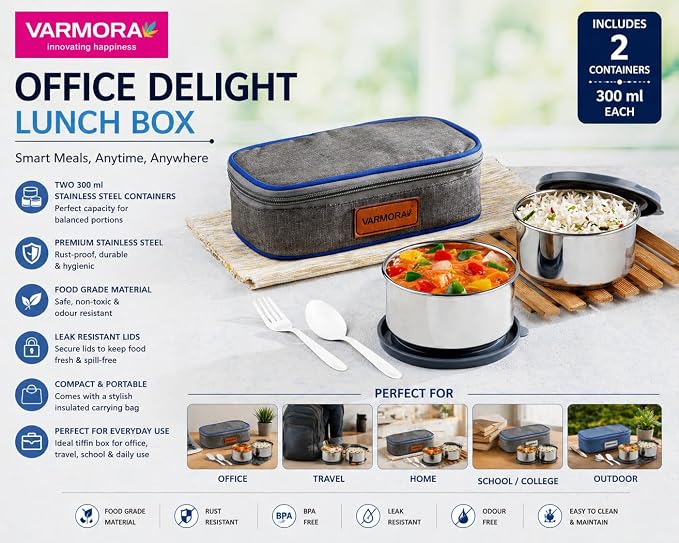 AM6789 Delight Office Lunch Box for Men and Women, 2 Steel Containers, 300ml Each