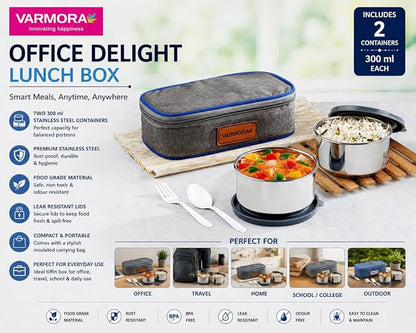 AM6789 Delight Office Lunch Box for Men and Women, 2 Steel Containers, 300ml Each