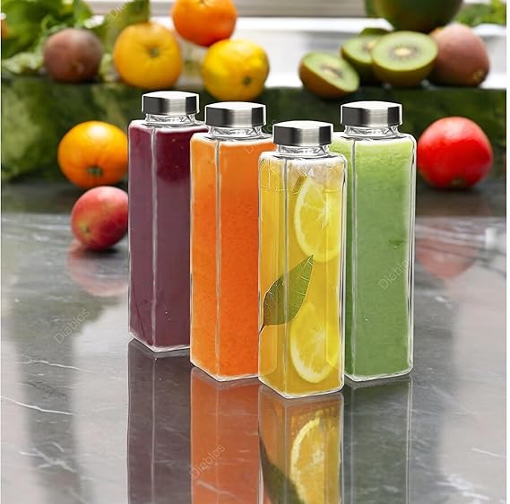 AM3007 Snow Glass Square Water Bottle 750ml Glass Golden Cap / Silver Cap 1 Piece