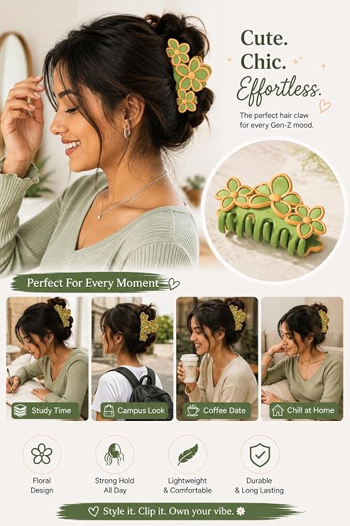 TM0255 Floral Hair Claw Clip for Women Strong Grip Non-Slip