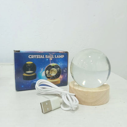 AM5923 3D Radha Krishna Crystal Ball Night Light with Wooden Base, Aesthetic Clear LED Lamp