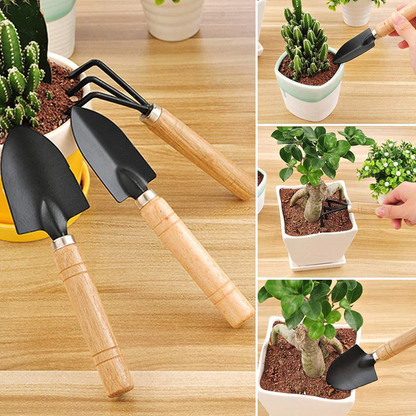 AM7760 Garden Tool Kit Durable Hand Tools Set with Wooden Handle (3 Pc)