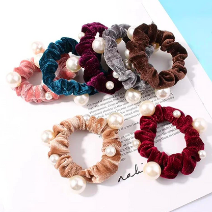 AM5623 Pearl Scrunchies Hair Ring Bands- Ropes Hair Elastic Bracelet Ponytail Holder Hair Accessories