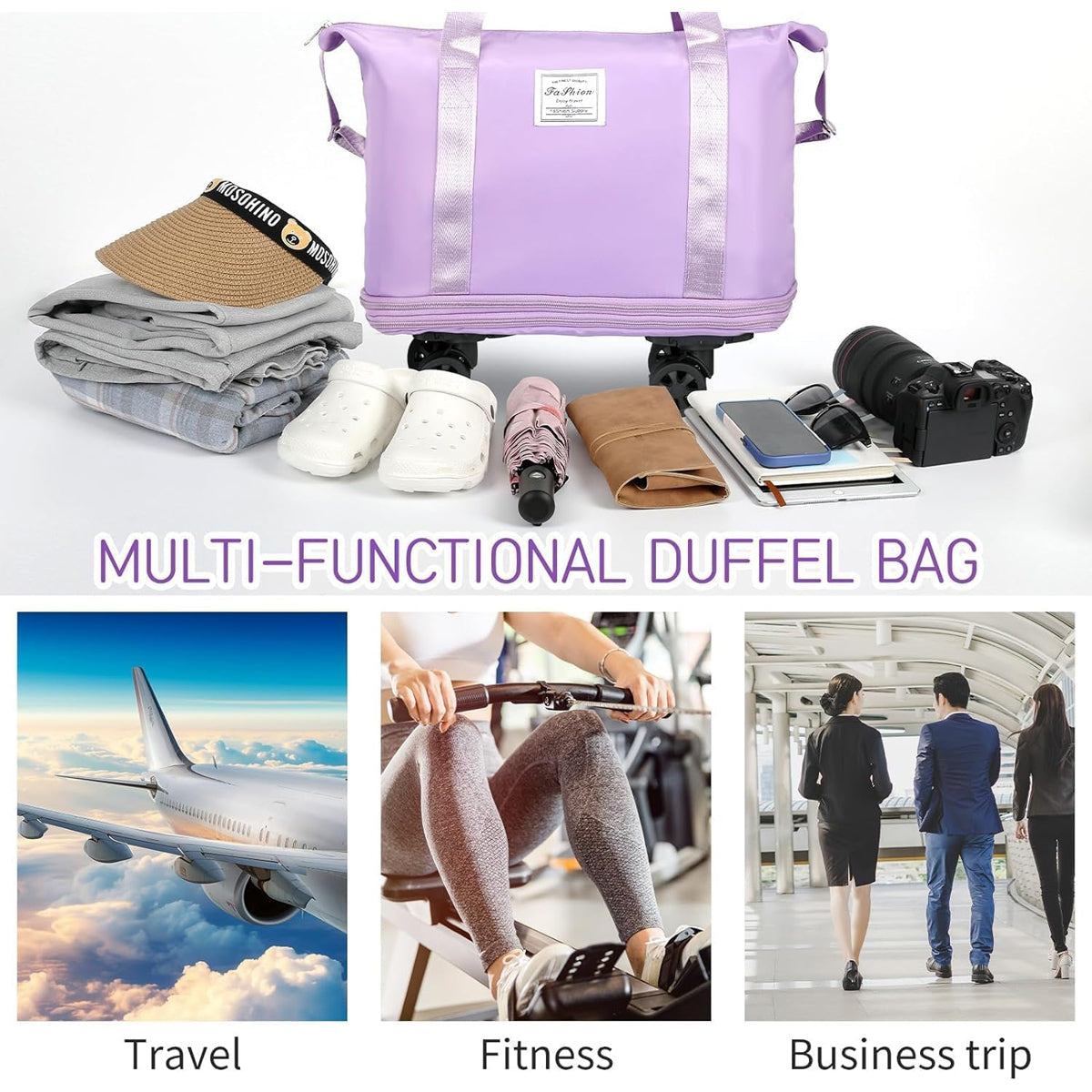 AM5643 Duffle Trolley Bag with Wheels, Expandable Foldable Luggage Bag for Travel (Multicolour)