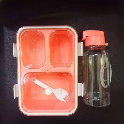 AM5603 Tokyo 3 Compartment Plastic Lunch Box with Water Bottle for Boys, Girls, School & Office Men