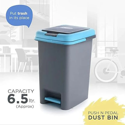 1668 Apex Plastic Push N Pedal Dust Bin | Hands-Free Operation, Compact Design 6.5 Liters (1 Pc / Mix Color)