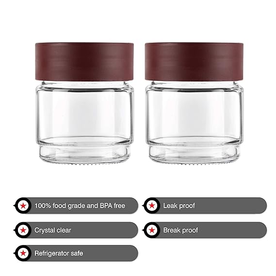 AM0654 CELLO Modustack Glassy Storage Jar | Glass Jar with Lid | Air Tight Steel Lid and Stackable | For Storage of Food, Pulses, Spice, Cereals, Cookies, Dry Food | 500ml, Maroon