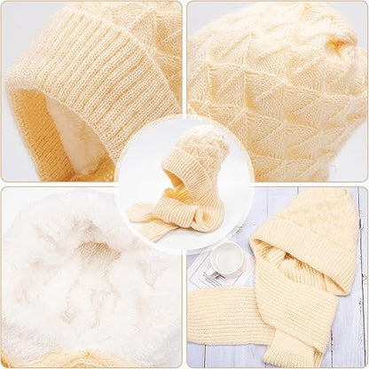 AM2868 Winter Hat Cap Plain Integrated Ear Protection Windproof Cap Scarf