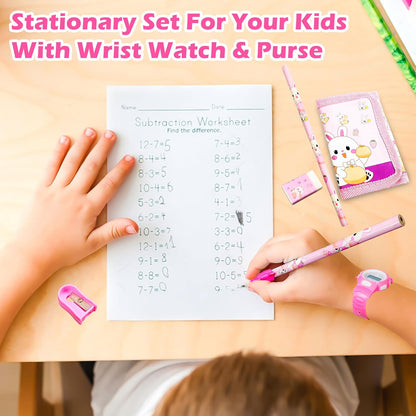 A06898 Blister Kids Stationery Gift Set with Digital Wrist Watch (Pencils, Wallet, Eraser & Sharpener)