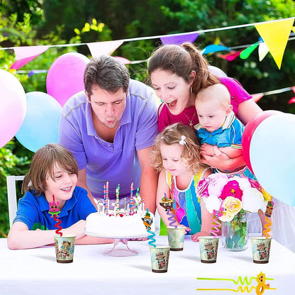 AM7761 Reusable straws are perfect for kids' summer parties. Plastic Straws Reusable Drinking Straws with Cartoon Decoration for Kids Birthday Party Favors or other summer celebration (4 pc Set)