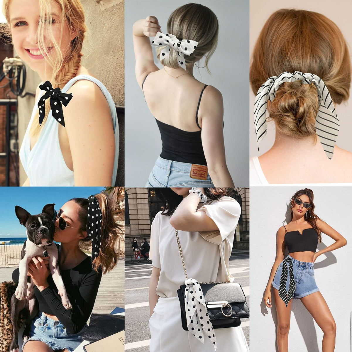 AM1040 Premium Polka Dots Hair Scarf Scrunchies, Elastic Hair Ties for Woman Girl 1 Pieces
