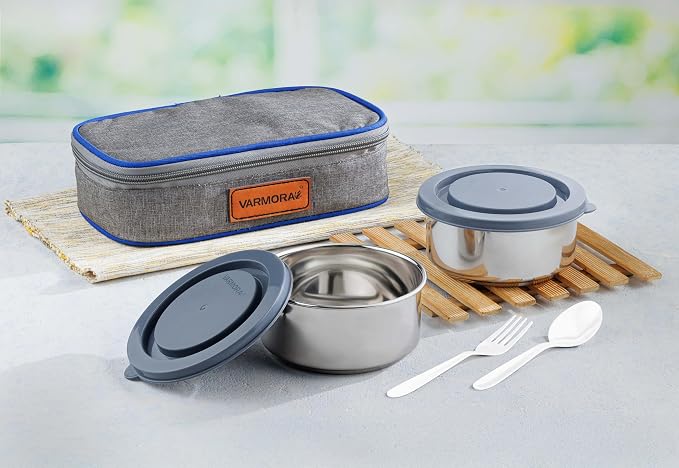 AM6789 Delight Office Lunch Box for Men and Women, 2 Steel Containers, 300ml Each