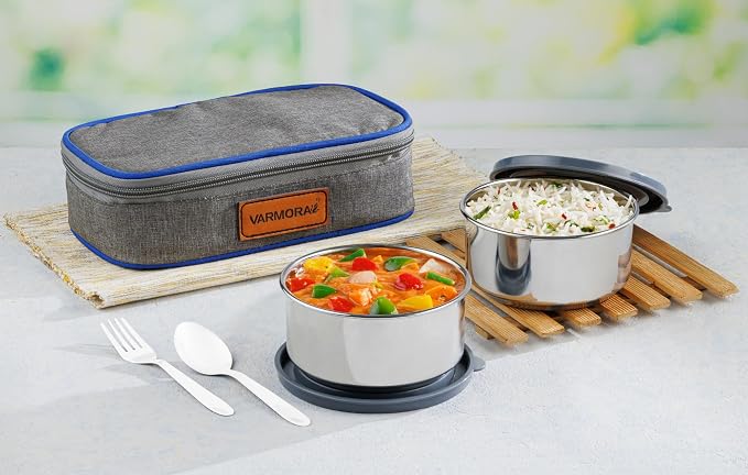 AM6789 Delight Office Lunch Box for Men and Women, 2 Steel Containers, 300ml Each