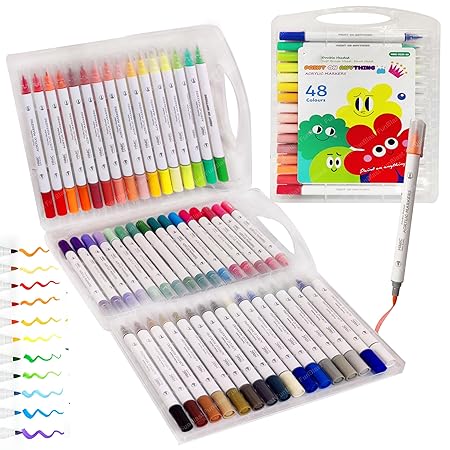 AM2454 Acrylic Marker Colors Acrylic Brush Head Paint Markers Water Based Paint Pen HMC-9129 48Pcs Multicolour