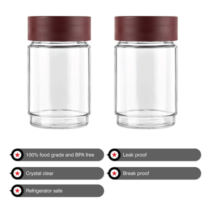 AM0655 CELLO Modustack Glassy Storage Jar | Glass Jar with Lid | Air Tight Steel Lid and Stackable | For Storage of Food, Pulses, Spice, Cereals, Cookies, Dry Food | 750ml, Maroon