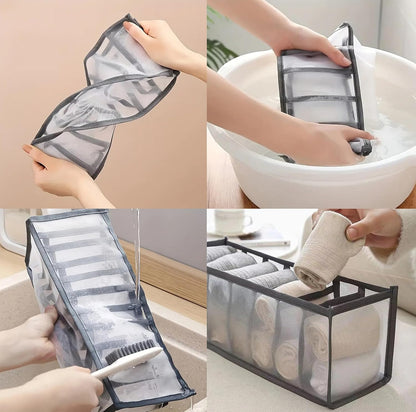 AM7640 Henfang Foldable Mesh Drawer Organizer Grid Storage Box For Bras and Clothes, 7 Compartments
