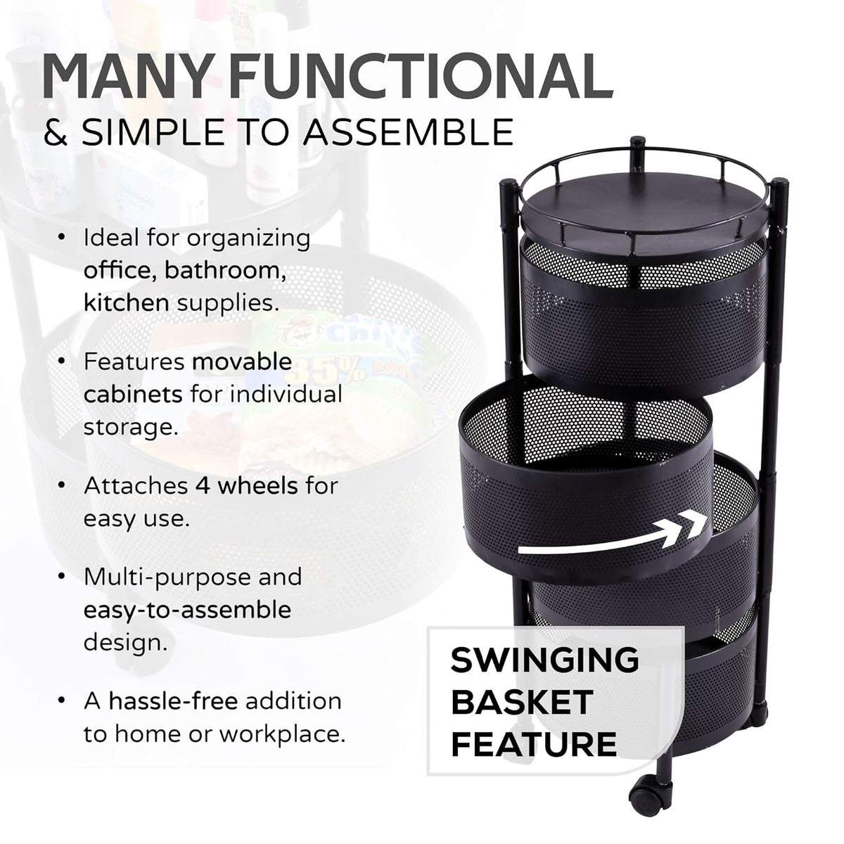 AM5320 4-Layer Round Multipurpose Storage Trolley with Wheels