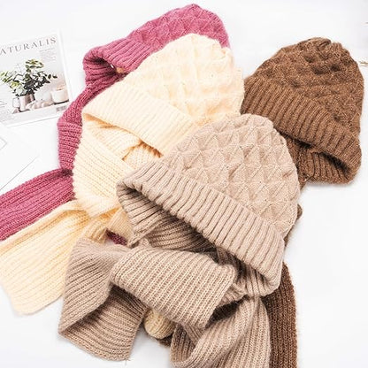 AM2868 Winter Hat Cap Plain Integrated Ear Protection Windproof Cap Scarf