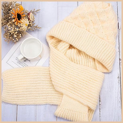 AM2868 Winter Hat Cap Plain Integrated Ear Protection Windproof Cap Scarf