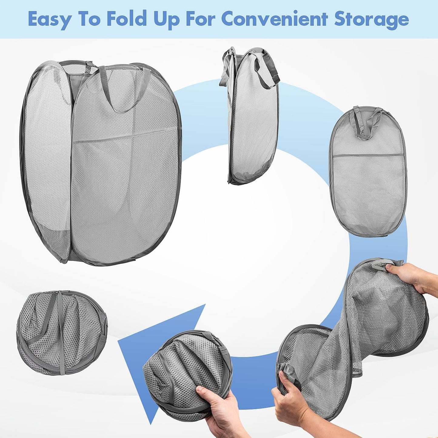 0248 Laundry Hamper Mesh Fabric For Ventilation Foldable Storage Pop Up Clothes Basket