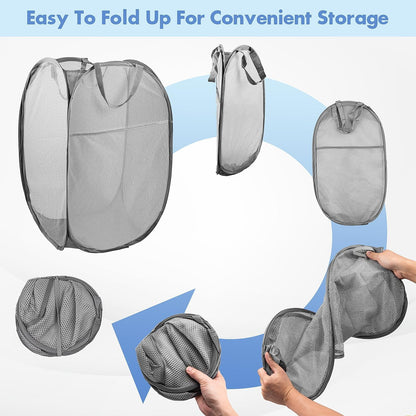 0248 Laundry Hamper Mesh Fabric For Ventilation Foldable Storage Pop Up Clothes Basket