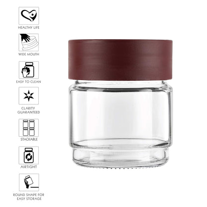 AM0654 CELLO Modustack Glassy Storage Jar | Glass Jar with Lid | Air Tight Steel Lid and Stackable | For Storage of Food, Pulses, Spice, Cereals, Cookies, Dry Food | 500ml, Maroon