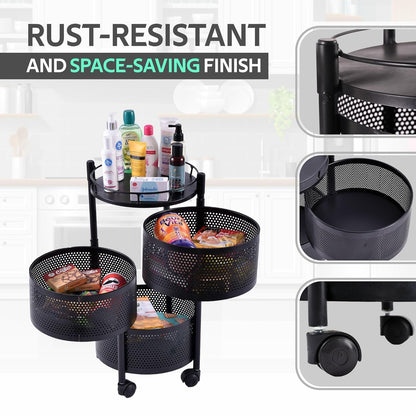 AM5319 3-Layer Round Multipurpose Storage Trolley with Wheels