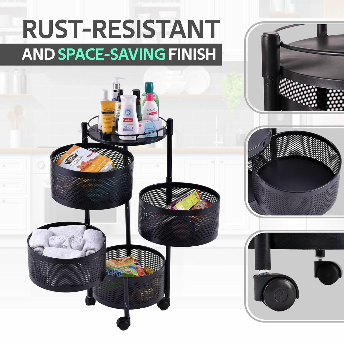 AM5320 4-Layer Round Multipurpose Storage Trolley with Wheels