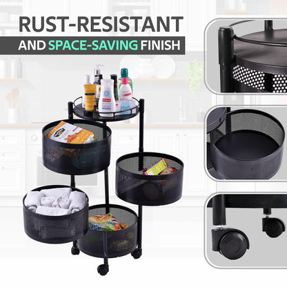 AM5320 4-Layer Round Multipurpose Storage Trolley with Wheels