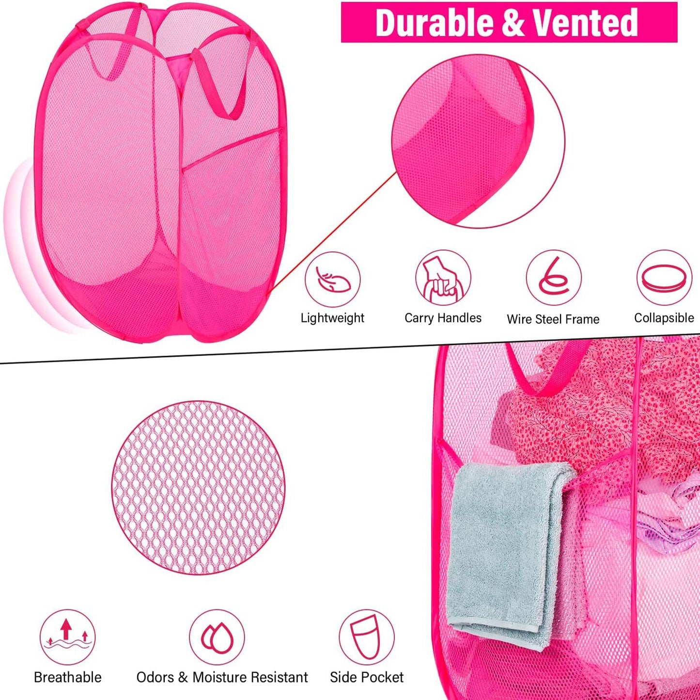 0248 Laundry Hamper Mesh Fabric For Ventilation Foldable Storage Pop Up Clothes Basket