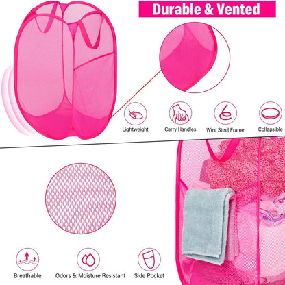 0248 Laundry Hamper Mesh Fabric For Ventilation Foldable Storage Pop Up Clothes Basket