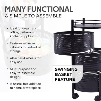 AM5319 3-Layer Round Multipurpose Storage Trolley with Wheels