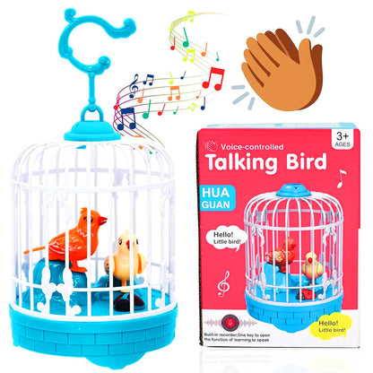AM6123 Talking Bird Toy in Cage – Interactive Sound-Activated Toy That Repeats What You Say