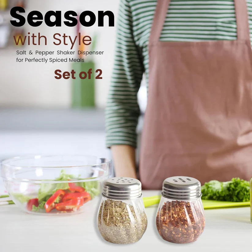 11656 Apex Oregano & Chilli Flakes Dispenser Set – 2 Pcs Plastic Spice Shaker with Stainless Steel Lid