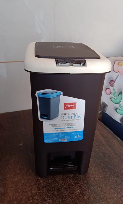1668 Apex Plastic Push N Pedal Dust Bin | Hands-Free Operation, Compact Design 6.5 Liters (1 Pc / Mix Color)