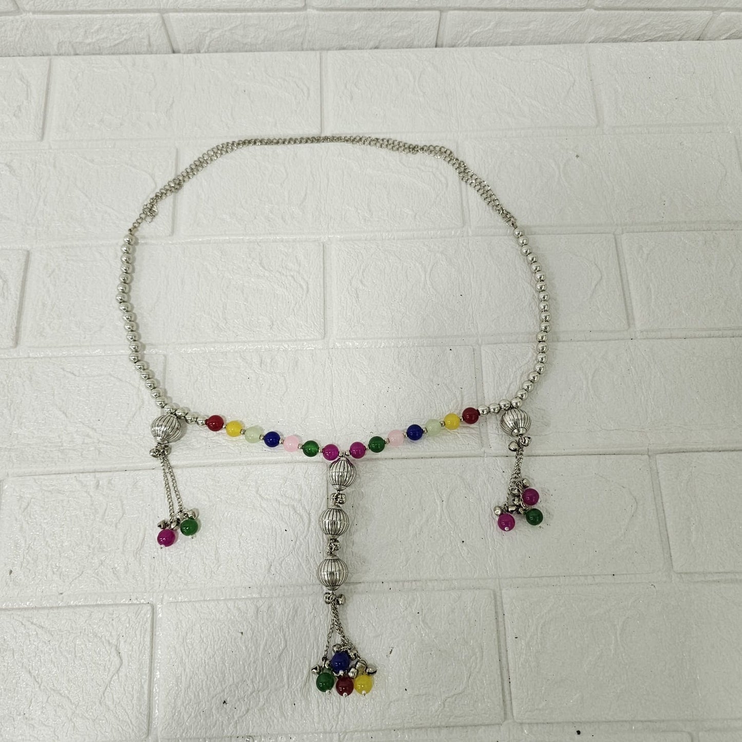 Di0046 Oxidized Silver Dangler Kamarbandh with Colorful Beads and Cowrie Shells (Multidesign)