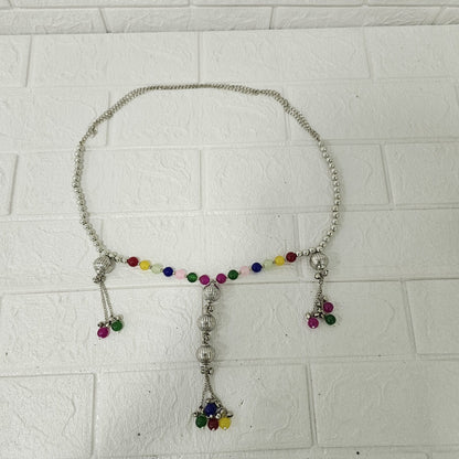 Di0046 Oxidized Silver Dangler Kamarbandh with Colorful Beads and Cowrie Shells (Multidesign)