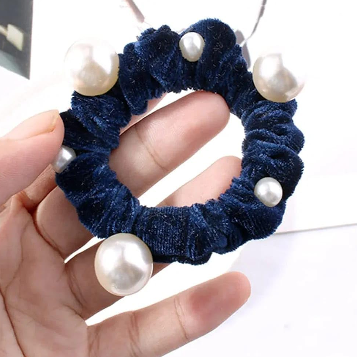 AM5623 Pearl Scrunchies Hair Ring Bands- Ropes Hair Elastic Bracelet Ponytail Holder Hair Accessories