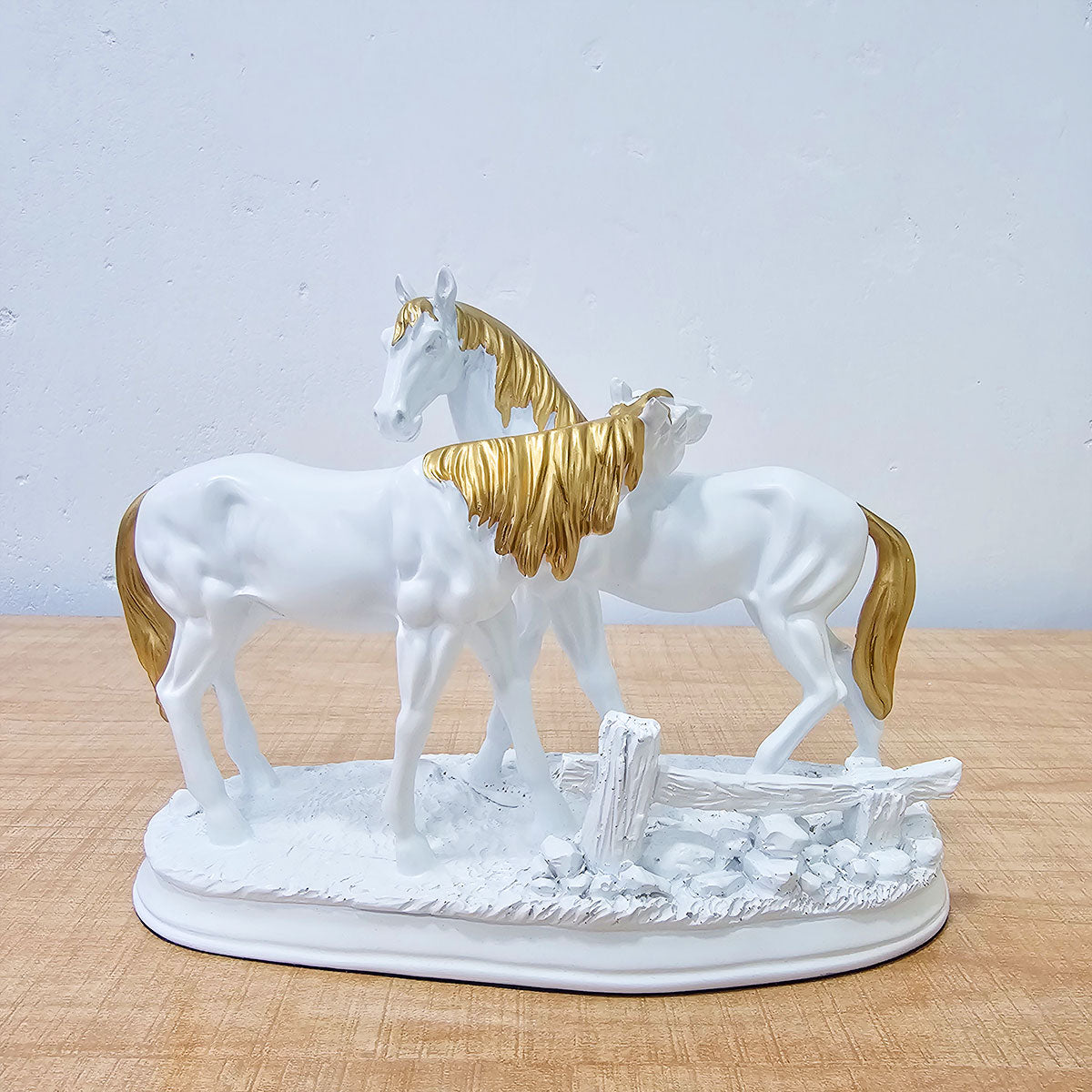 AM5931 Two Loving Horses with Golden Accents Sculpture