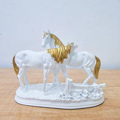 AM5931 Two Loving Horses with Golden Accents Sculpture