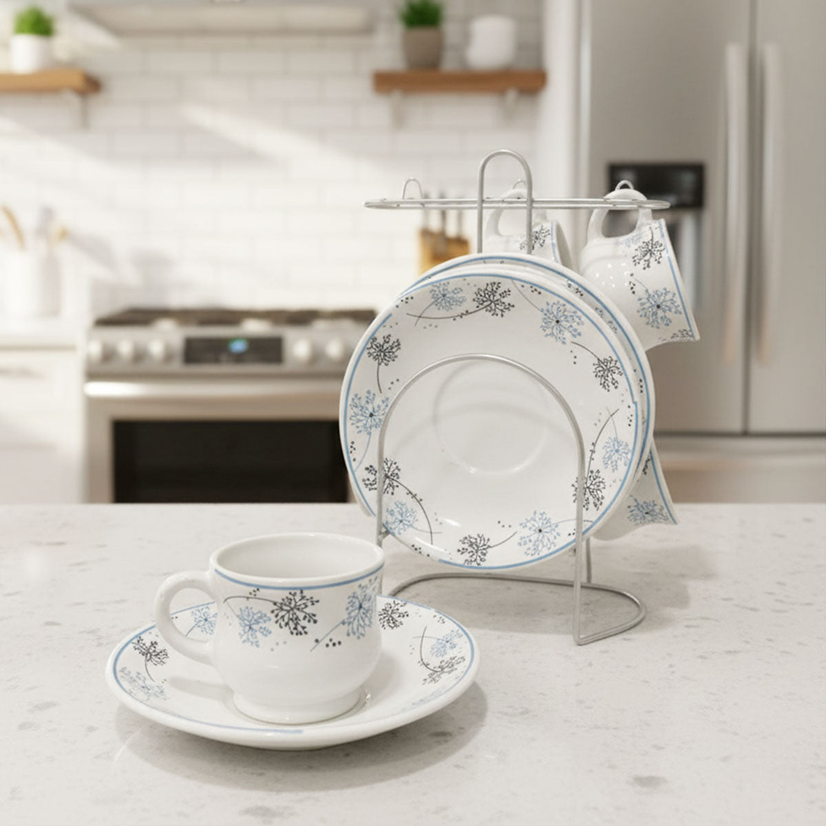 Di0363 Lp Elegant Designer Cup & Saucer Set with Stainless Steel Stand (Set of 12pc)