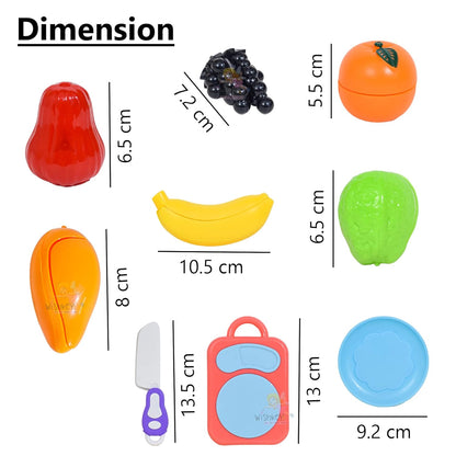 AM0230 Plastic Fruit Cut Toys for Kids, Sliceable Fruit Set with Strong Fasteners Fruits, Plate, Chopping Board & Knife, Fruits Toys Set for Kids – 9 Pcs, Multicolor