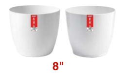 A06538 8-Inch Premium White Plastic Planter Pot (Pack of 1)