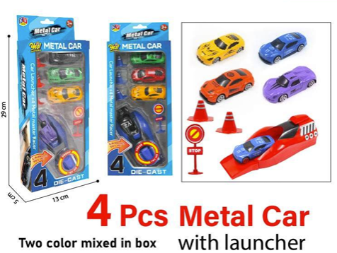 A06630 Die-Cast 4 Pcs Metal Car Set with Car Launcher (Item No : 904)