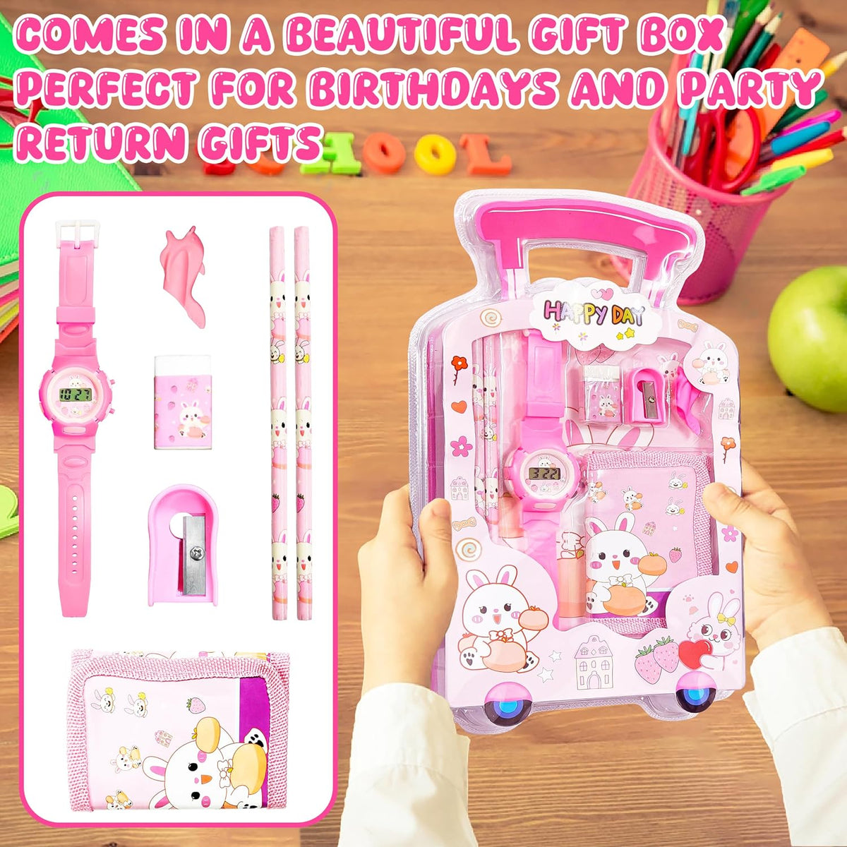 A06898 Blister Kids Stationery Gift Set with Digital Wrist Watch (Pencils, Wallet, Eraser & Sharpener)
